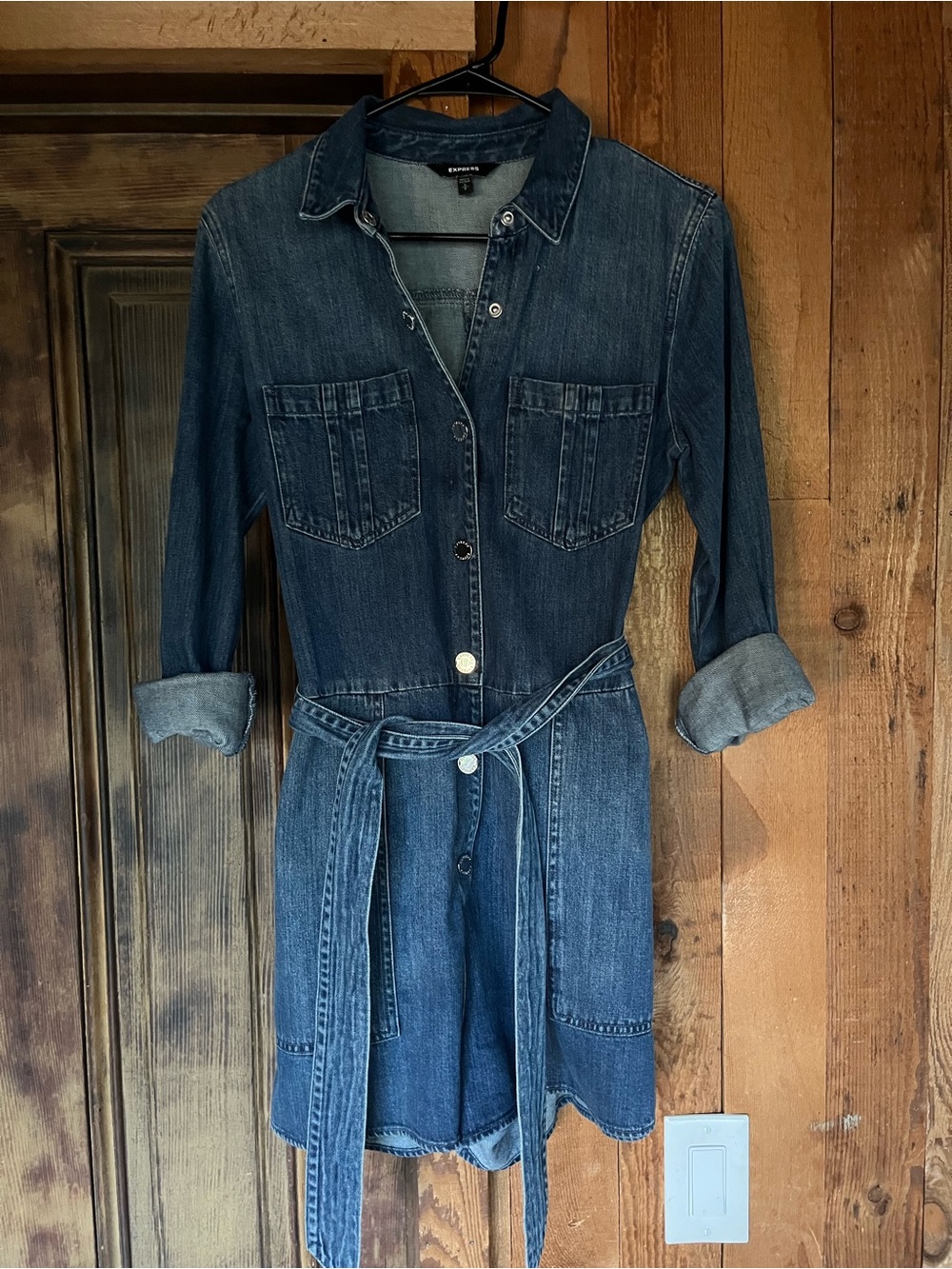 Express Dark Blue Denim Romper with Tie Belt